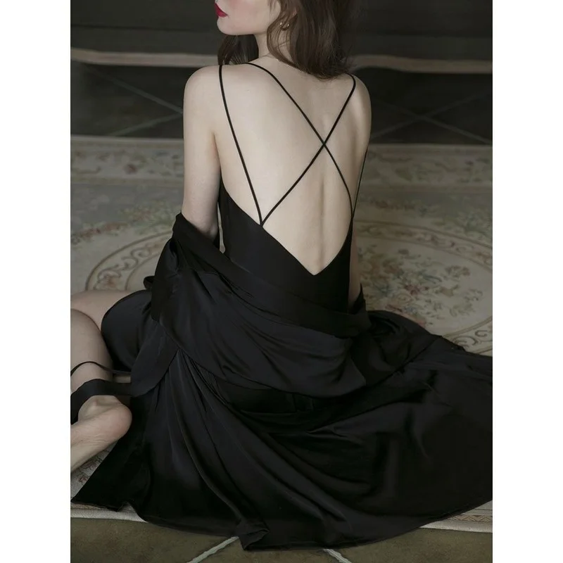 Женский шелковый халат QWEEK пикантная одежда для сна ночная рубашка с открытой