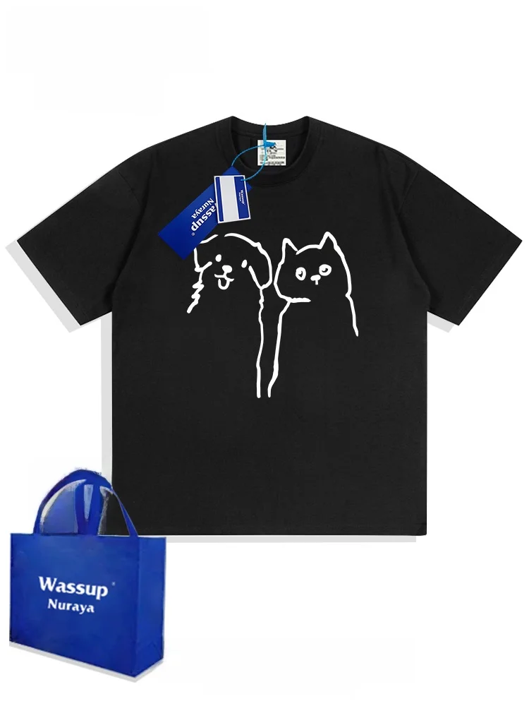 Wassup Joint Name футболка из чистого хлопка с принтом кота и собаки мужская короткими