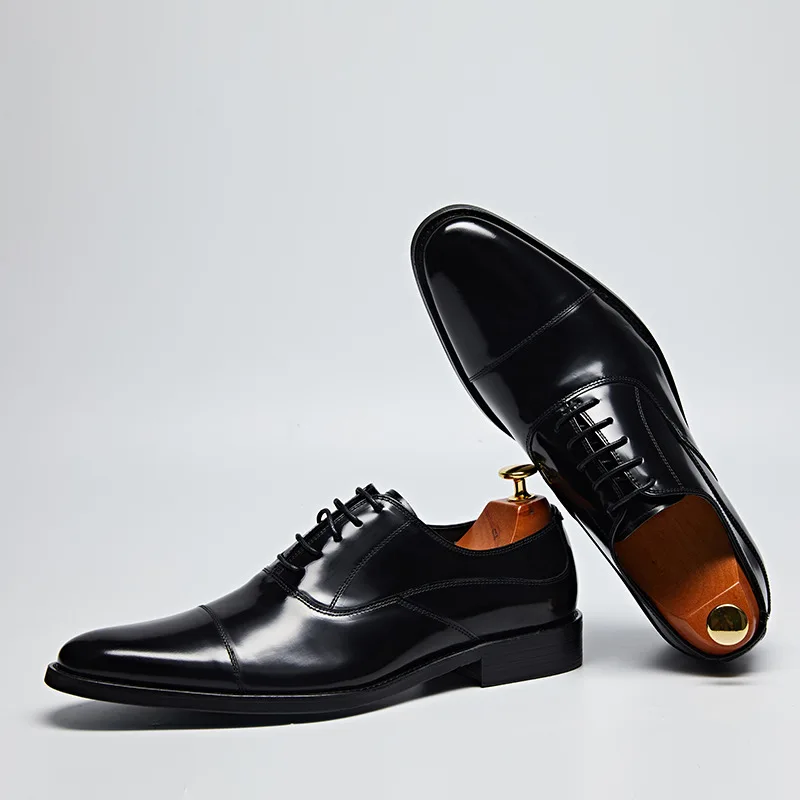 Men Leather Shoes New Fashion Men's British Pointed Toe Business  Formal  Lace-up Wedding