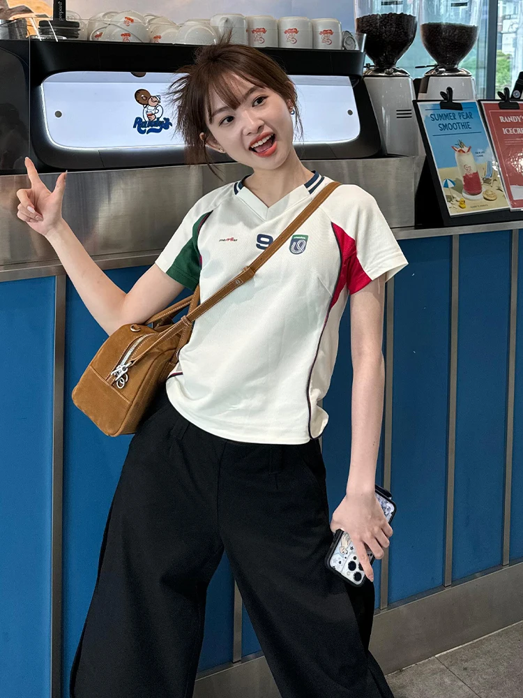 Американская винтажная женская футболка с короткими рукавами летняя