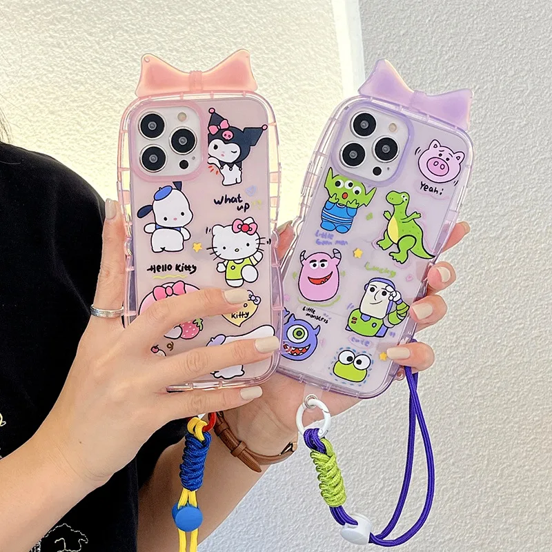 

Cartoon Kitty Dinosaur Phone Case with Lanyard Cover for IPhone 11 12 13 Pro X XR XS Max Shockproof Cases for IPhone 13 Case
