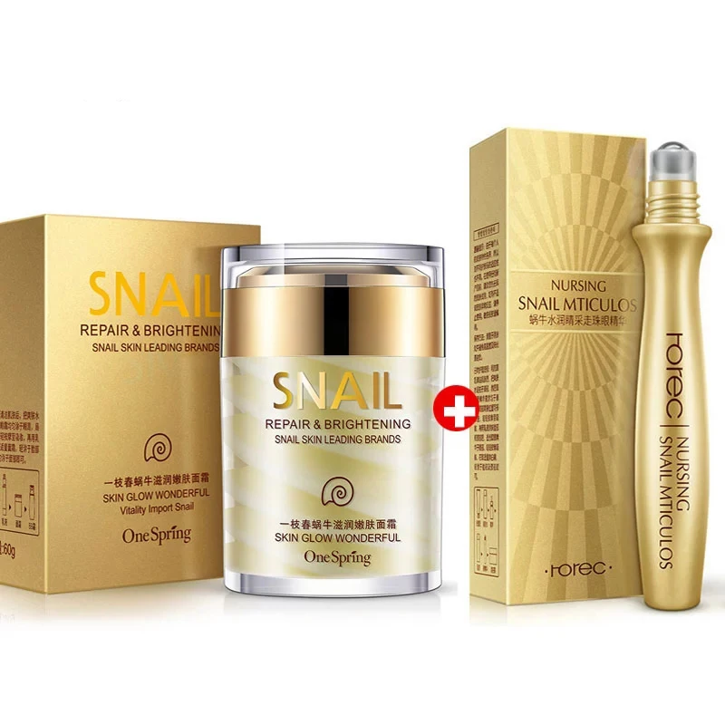 Set Snail Cream Collagen Cream Anti Aging Whiten Skin Face Cream Fade Dark Eye Circles Remove Eye Bags Eye Serum