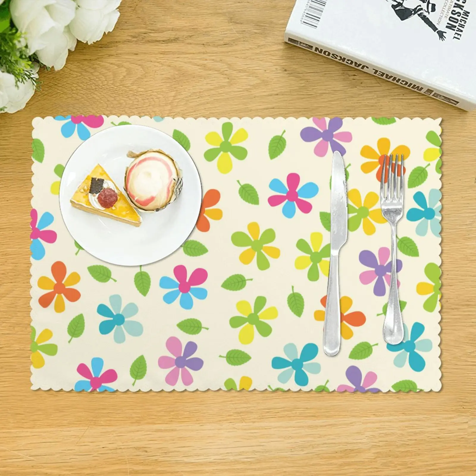 

Spring Flowers Christmas Placemats for Table Set of 4 Kitchen Accessories Single Side Printed 12x18 Inch Strong Heat Resistance