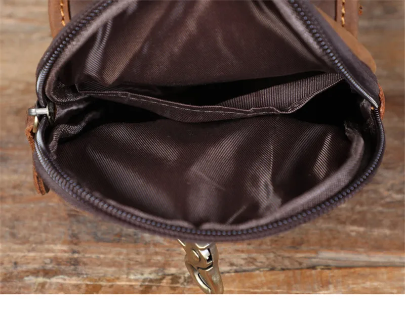 Retro fashion high quality crazy horse leather men's small pockets casual outdoor sports running real cowhide mobile phone bag