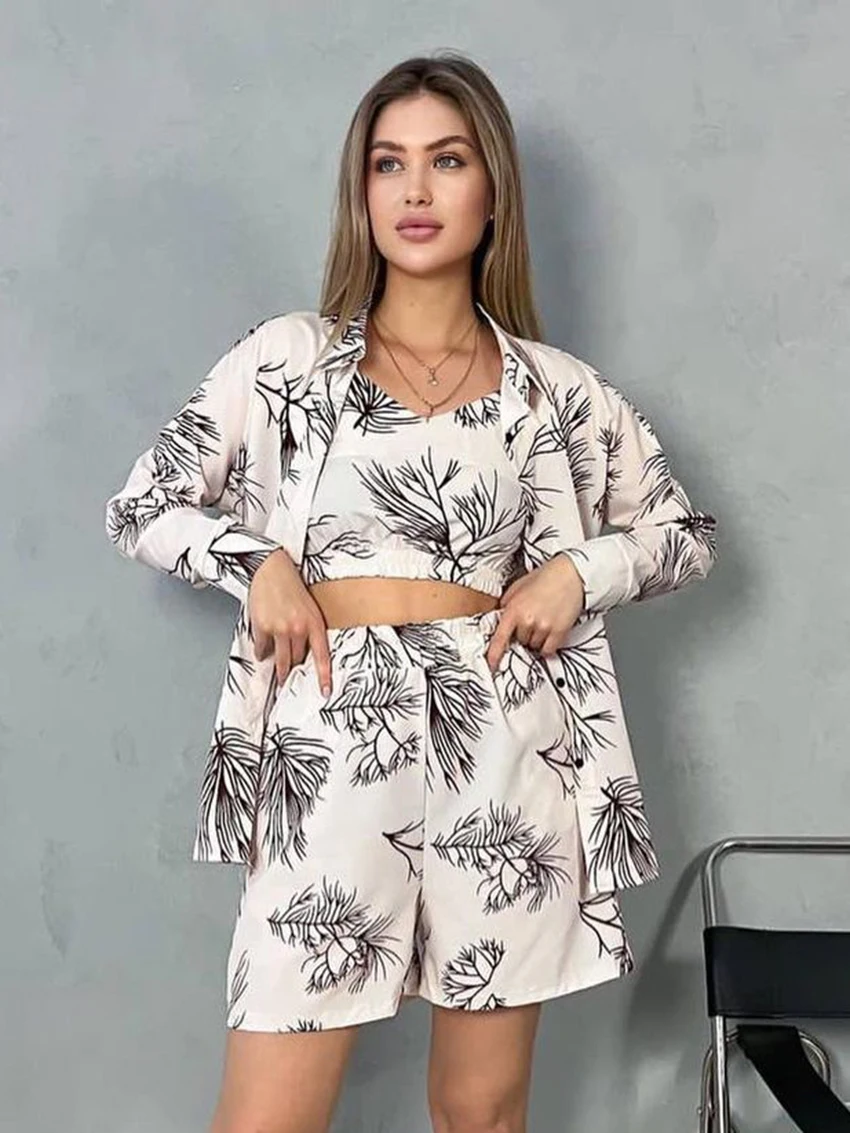 Marthaqiqiqi женская одежда для сна с принтом комплект из 3 предметов халат длинными