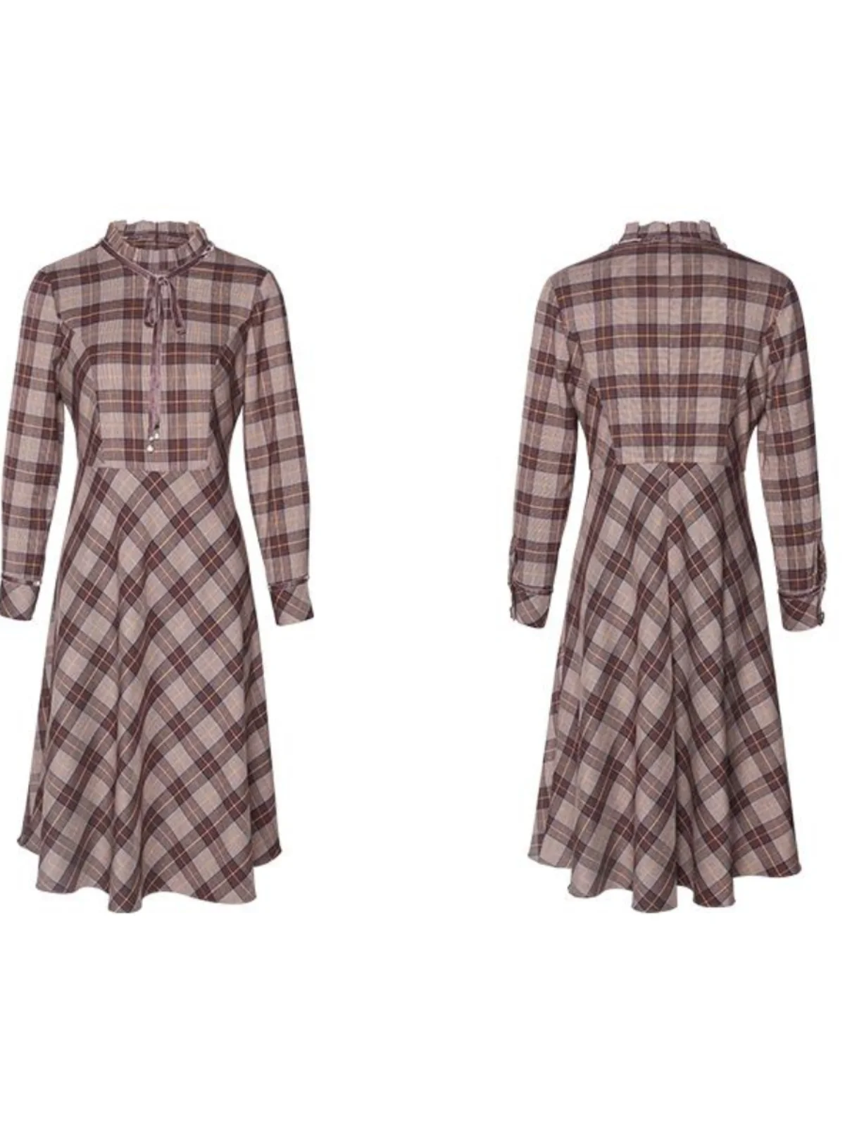 Brand Withdraw from Cupboard Fabi Plaid Mori look Korean Stretch Fashion Dress Purple Women clothes All-Matching 640392