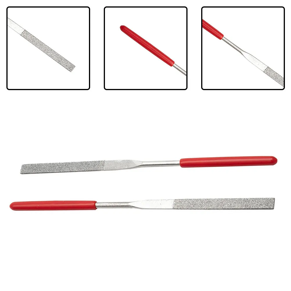 

2 Pcs 3mm * 140mm File Diamond Needle File Plastic Handle For Fine Filing Polishing Metal Stone Glass Ceramic Gem Grinding Flat