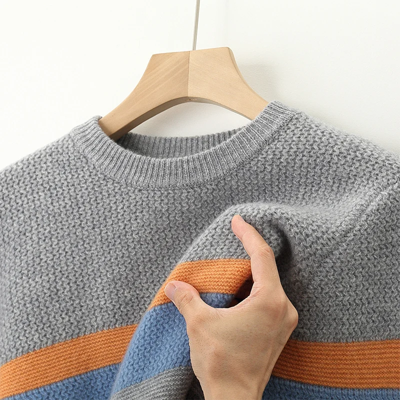 Трехцветный осенне-зимний новый кашемировый свитер из 100% мериносовой шерсти