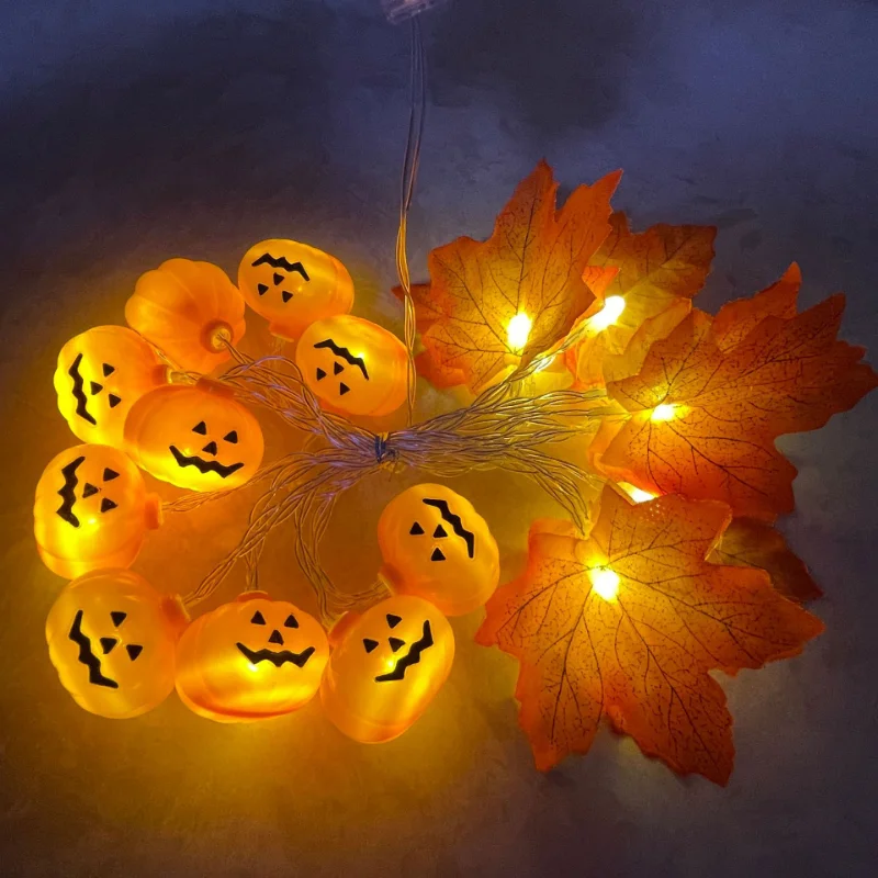 

10/20leds Halloween Decor Pumpkin Ghost Light String Thanksgiving Maple Leaf Fairy Lights for Christmas Holiday Home Party Decor