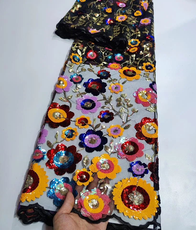 

Nigerian Net Lace Fabric With 3D Sequins African Tulle Fabric 5Yards French Lace Fabrics 2022 High Quality Lace For Wedding Dres