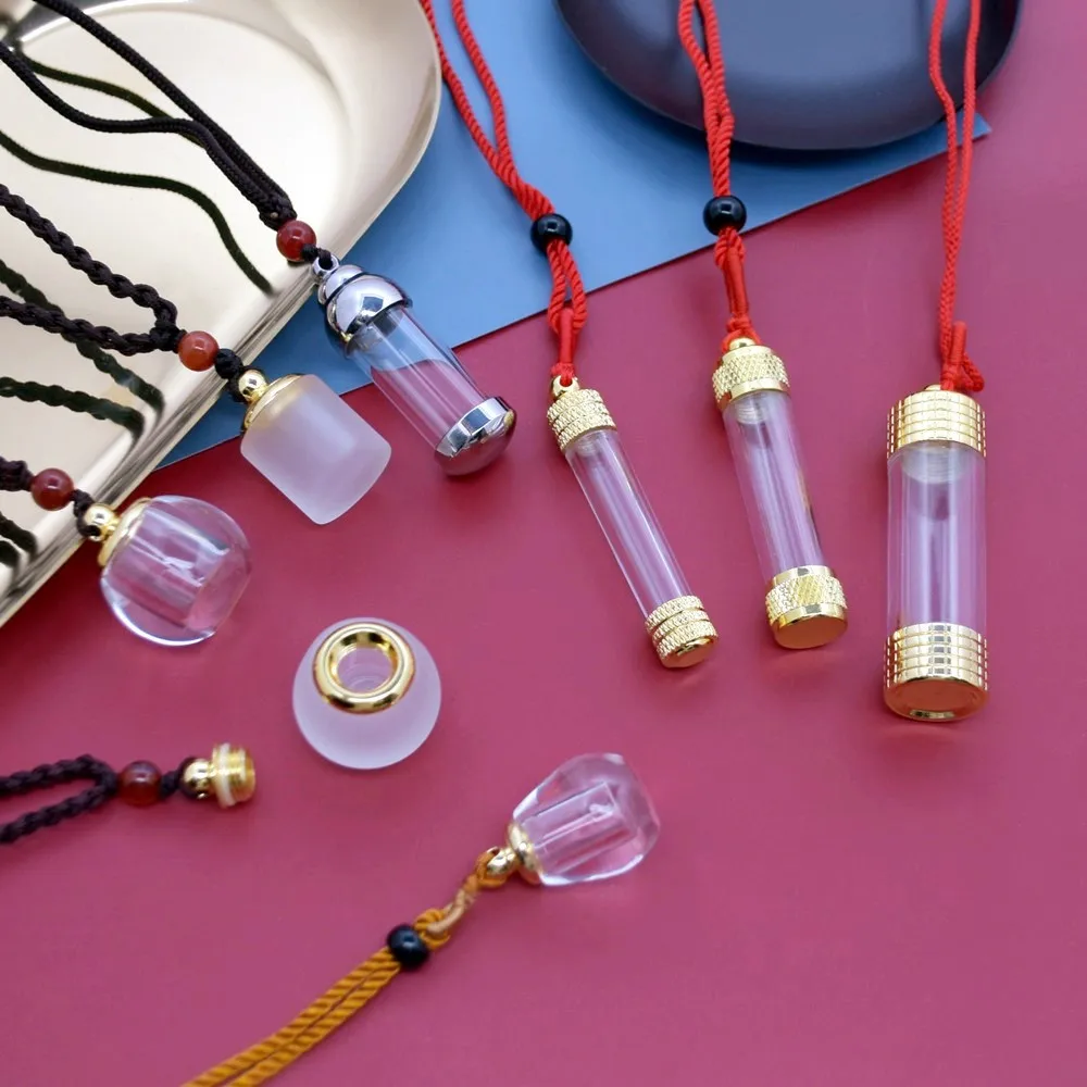 Titanium Steel Quartz Crystal Bottle Ball Drop Pendant Necklace Cord Can Be Opened Screw Cap Cylinder