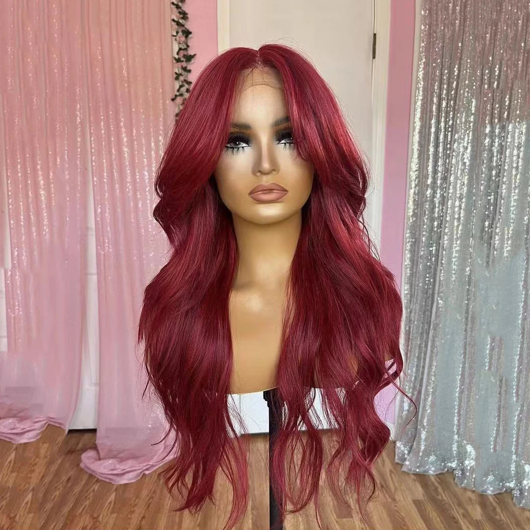 Парики AIMEYA для женщин и девушек красные на сетке спереди длинные волнистые