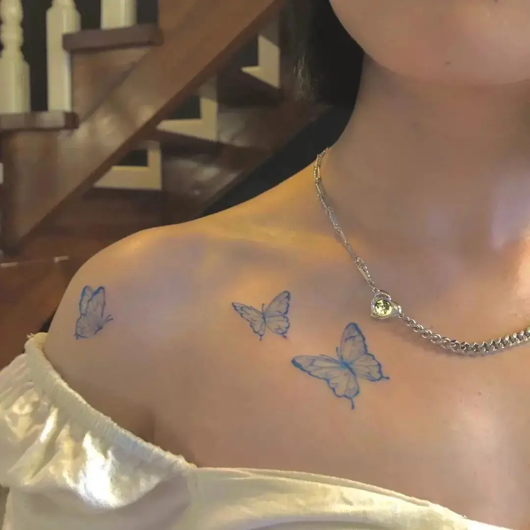 

Blue Butterfly Tattoo Girls Clavicle Arm Waterproof Temporary Tattoos Lasting Tattoo Stickers Fake Tattoo for Woman Dropshipping