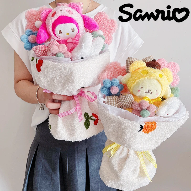 

Подарочная плюшевая игрушка Hello Toy из мультфильма Cinnamoroll Sanrio Kitty Melody Kuromi My Christmas Pompompurin Цветочная кукла букет на День святого Валентина