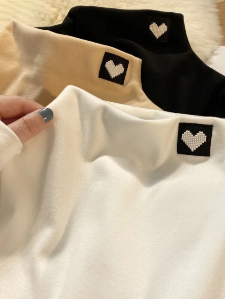 

Женская Базовая футболка с принтом сердечек, однотонная теплая футболка с длинным рукавом и коротким воротником, универсальная рубашка в стиле Харадзюку, Y2k, весна 2023