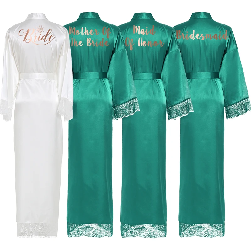 Silk Satin Lace Robes Bridesmaid Bride Robe Bridesmaid Robes Women Bridal Robes Wedding Long Robe Bathrobe Green Robe