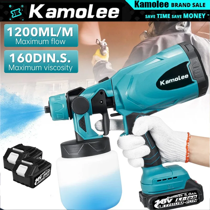 

Kamolee Spray Gun 18V High Power Home Electric Paint Sprayer Easy Spraying Clean Perfect for Beginner