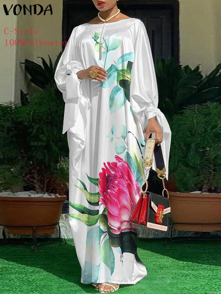Elegant Kaftan Dress Women Party Dresses 2022 VONDA Long Sleeve Satin Bohemian Holiday Summer Sundress Casual Solid Vestido Robe
