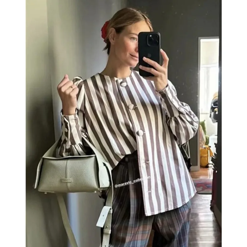 Полосатые лоскутные женские рубашки 2024 новая модная женская рубашка с длинным