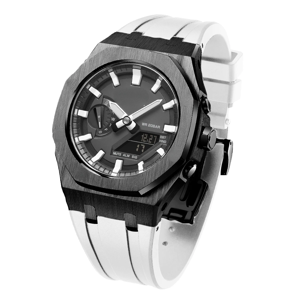 Metal+Silicone Strap For Casioak GA2100 Gen5 Mod Kit Metal Stainless Steel Cover Band For G-Shock GA-B2100/2110 Rubber Watchband