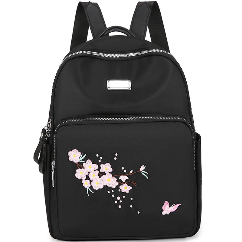 

Luxury Embroidered Flower Decoration Backpack Fashion Women Designer Brand Mochilas ​Youth Girl Travel Bookbag Oxford Fabric Bag