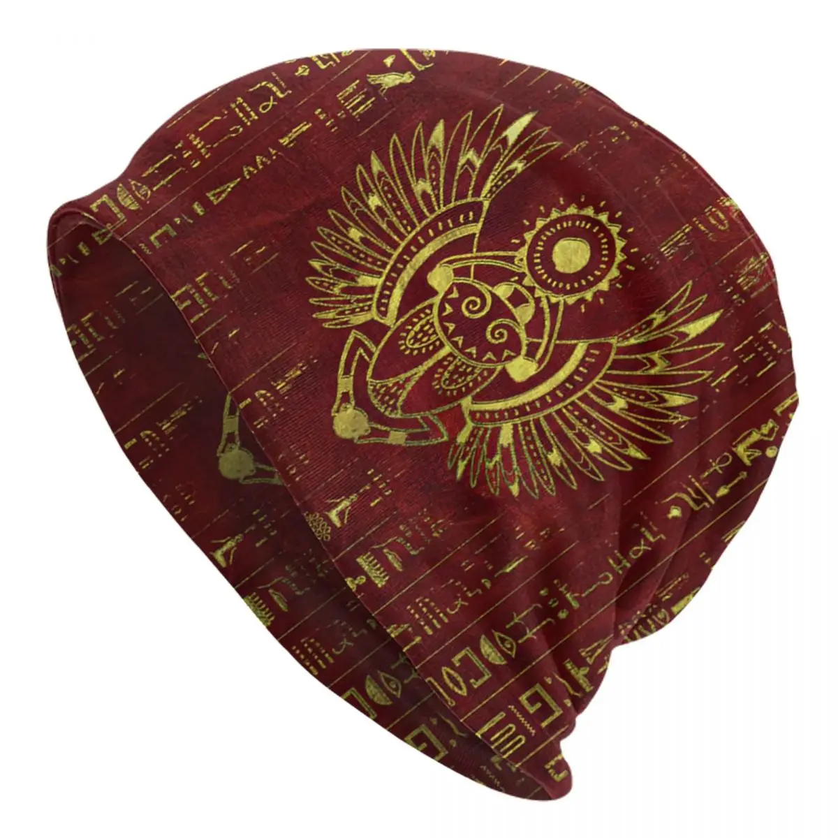 

Golden Egyptian Scarab Ornament Adult Men's Women's Knit Hat Keep warm winter Funny knitted hat
