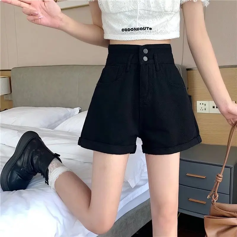 Sexy Denim Shorts For Women 2023 Summer New High Waisted Loose Shorts Double Button Cotton Shorts White Wide Leg Hot Pants S-5XL