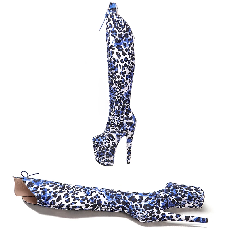 Leecabe  20CM/8inchesLeopard  upper  fashion  lady High Heel platform  Pole Dance boots