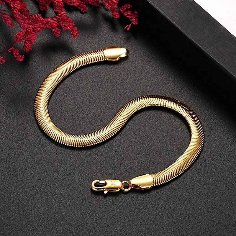 

New 925 sterling silver plated 18K gold fine 6MM snake bone bracelets for Men's Women luxury Fashion Jewelry Gifts does not fade