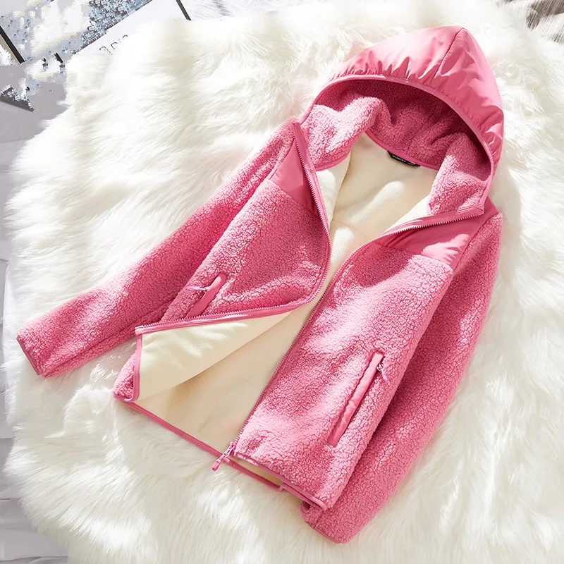 

2022 Korean Fashion Trend Female Autumn Winter Hooded Fleece Thickened Warm Jacket Women'S Casual Outdoor Sports Coat