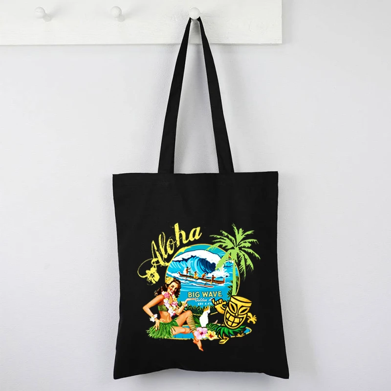 

Aloha Beaches Canvas Bag Funny Beach Shopping Bags Summer Travel Vacation Totebag Reusable Seaside Life Cute Bag