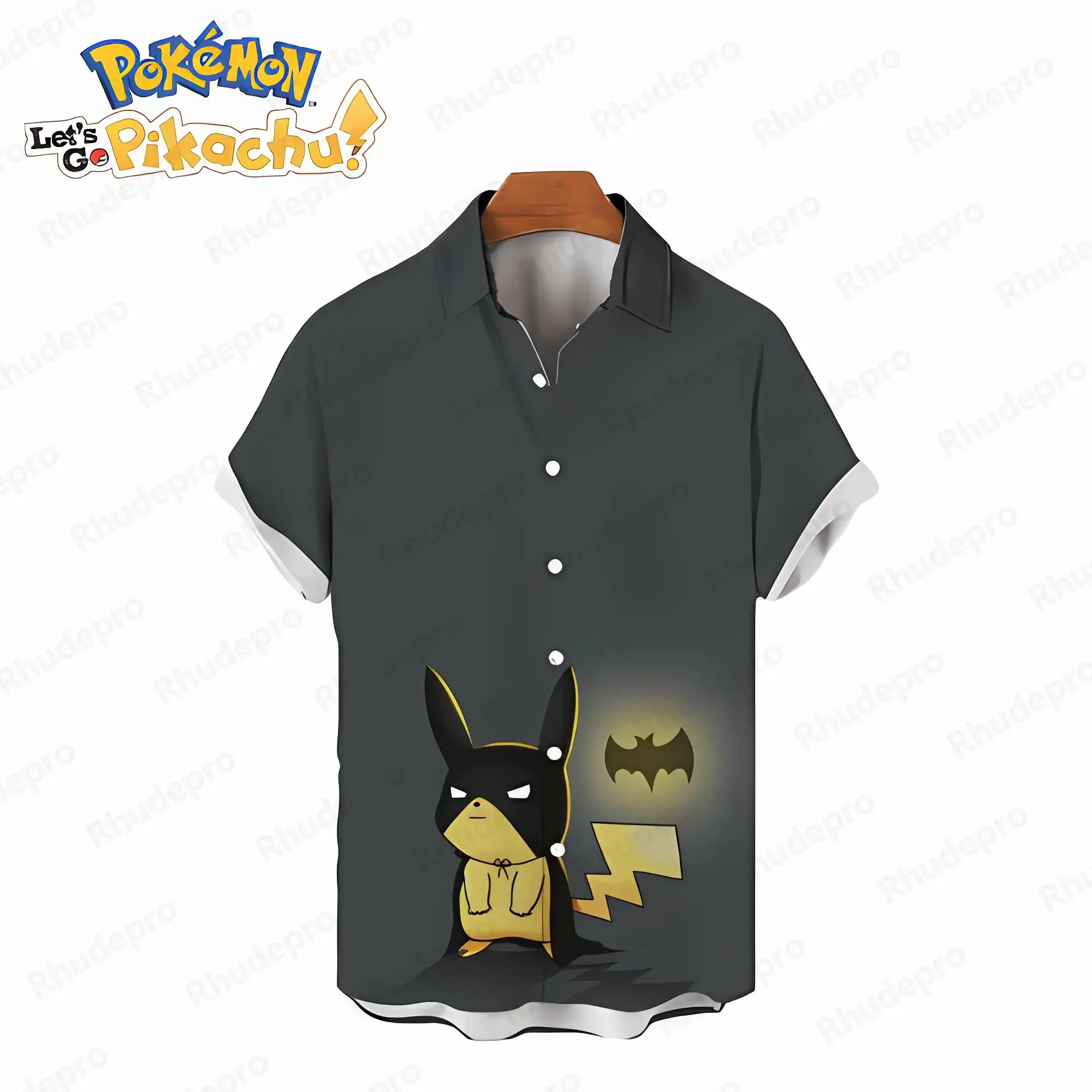 Мужская Рубашка Оверсайз С Принтом Покемона Пикачу Повседневная Летняя Одежда В