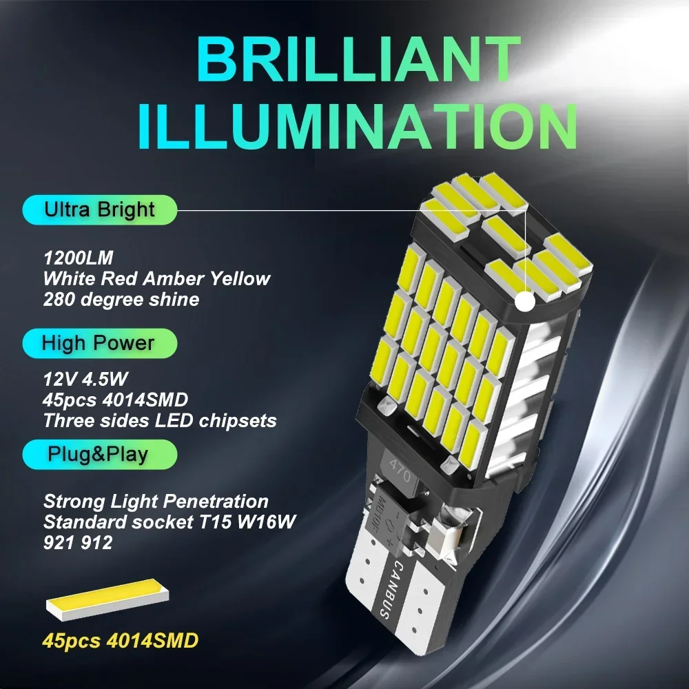 Автомобильная сигнальная лампа T15 LED W16W Лампы Canbus OBC Безобряный светодиод 912 906