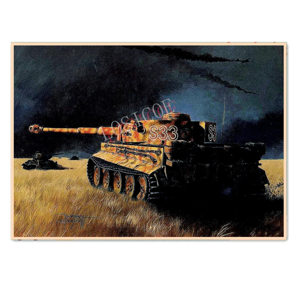

Tank Battle Vintage WW II GER Wehrmacht Art Poster Heavy Armored Weapons Wall Picture Retro Kraft Paper Painting Wall Sticker