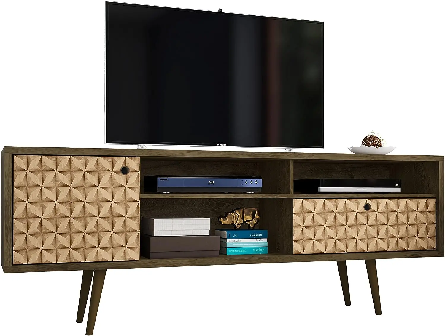 

Современная ТВ-подставка для гостиной среднего века с полками и шкафом с ножками, 202AMC 70,86 дюйма, коричневый/3D печать