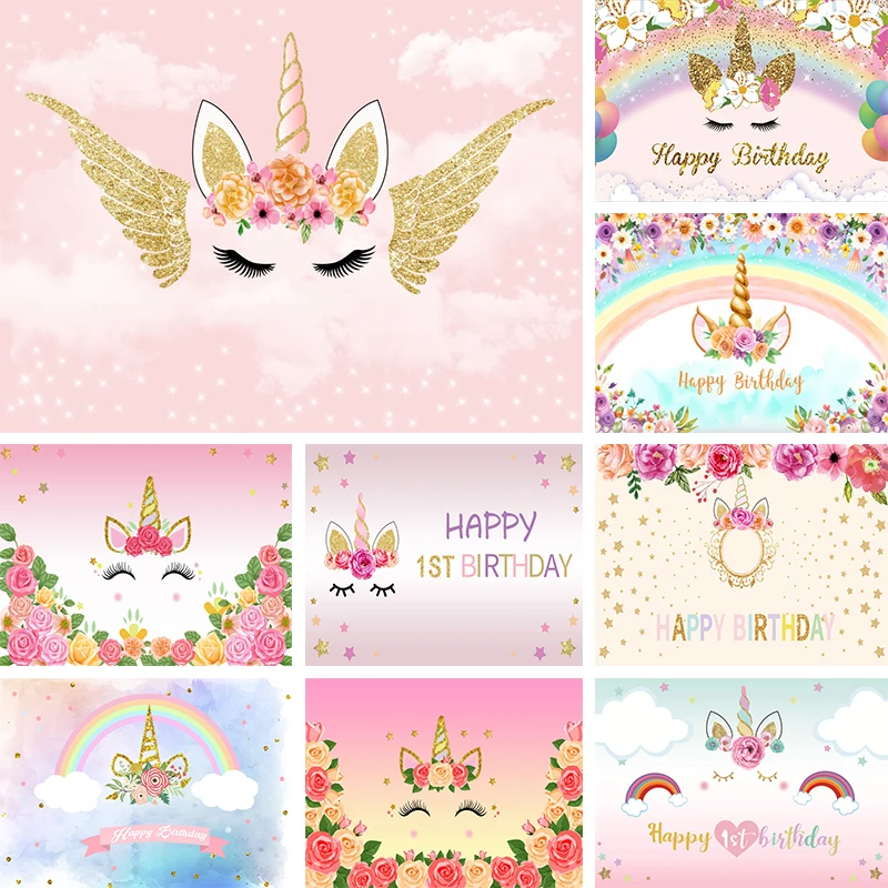 

Rainbow Clouds Unicorn Backdrop For Girls Birthday Party Baby Shower Newborn Photography Background Studio Props Decor Banner