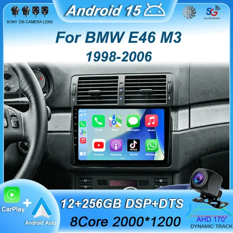 Android 15 Carplay Auto для BMW E46 M3 1998-2006 Автомобильный радиоприемник Мультимедийный видеоплеер 2Din 4G + WIFI GPS-навигация Стерео головное устройство