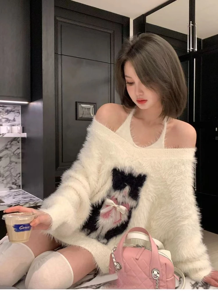 2024 Осень Зима Новые водонепроницаемые норковые пуловеры с принтом милого кота