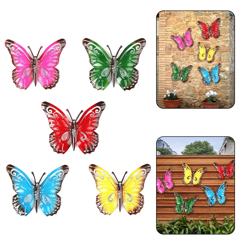 

5pcs 3D Metal Butterfly Decor Inspirational Sculpture Wall Deco For Outdoor Garden Decoration Animal Miniatures Statues Artwork