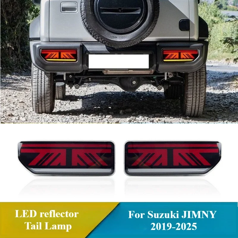 Фото Для Suzuki Jimny 2019-2024 2025 автомобильный светодиодный задний фонарь в сборе DRL стоп-сигнал заднего хода с желтым указателем поворота задний фонарь №1