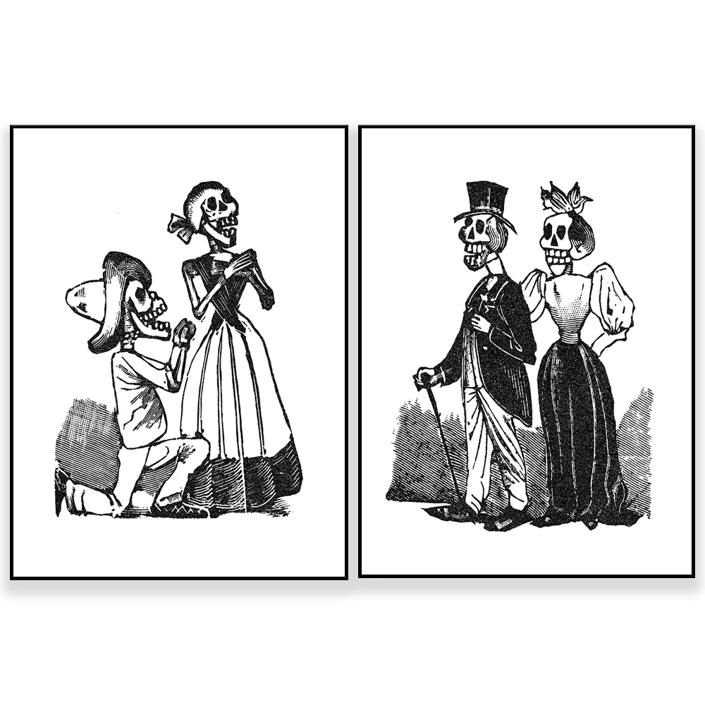 Печать скелета • предложение и брак принты или постеры черно-белые мексиканские