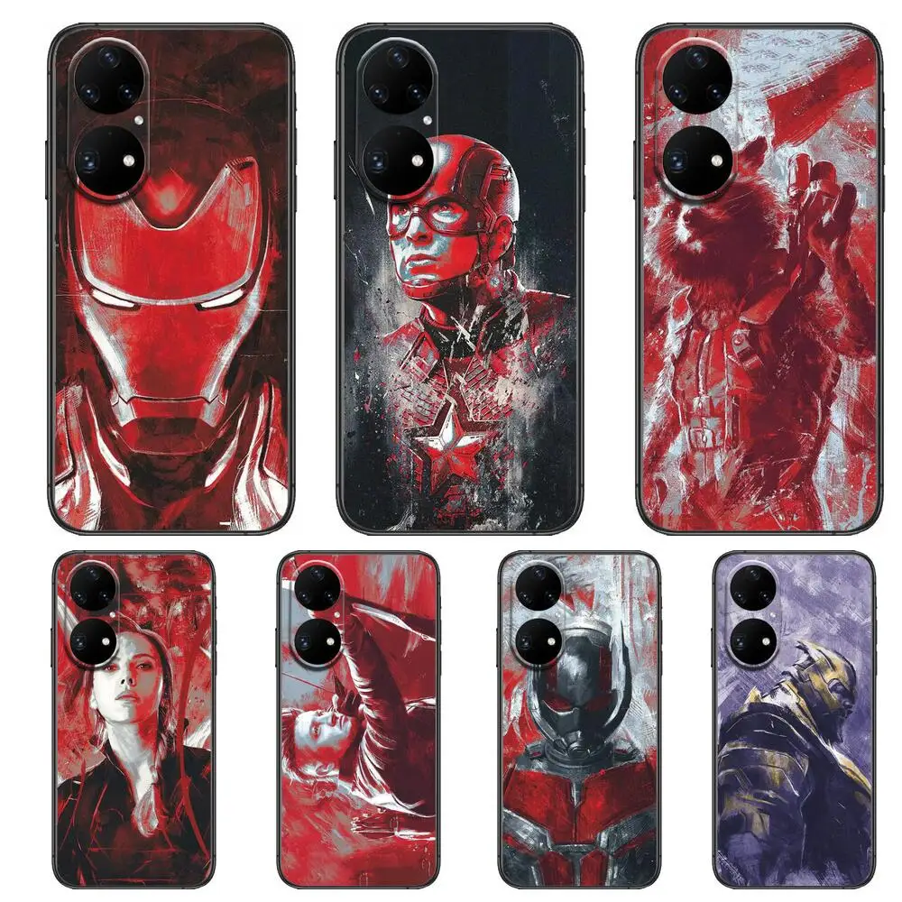 Ink Painting Marvel Heroes Phone Case For Huawei p50 P40 p30 P20 10 9 8 Lite E Pro Plus Black Etui Coque Painting Hoesjes comic