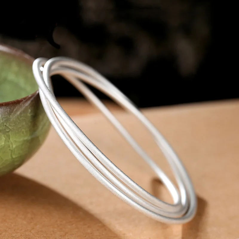 

999 sterling silver grinding wheel three ring bracelet girl shrink folding wear resistant girlfriend gift