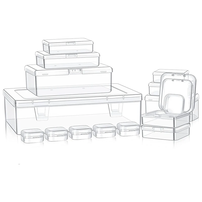 

16Pcs Mixed Sizes Storage Empty Container Clear Beads Box With Lids Square Organizer Storage Boxes For Crafts Jewelry