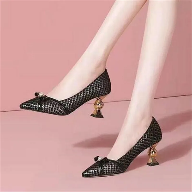 

Туфли-лодочки женские на высоком каблуке с бантом, Размеры 35-41