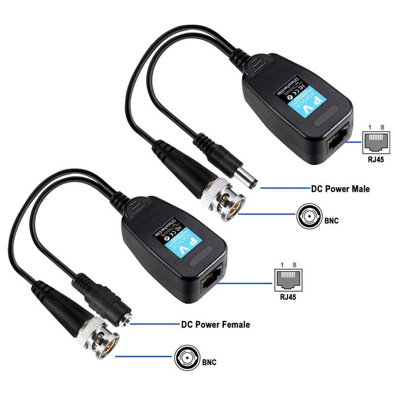 

Пассивный видео балун, 8 пар, Пассивный Видео флуоресцентный разъем 960P/1080P/2MP BNC к RJ45 флуоресцентный разъем