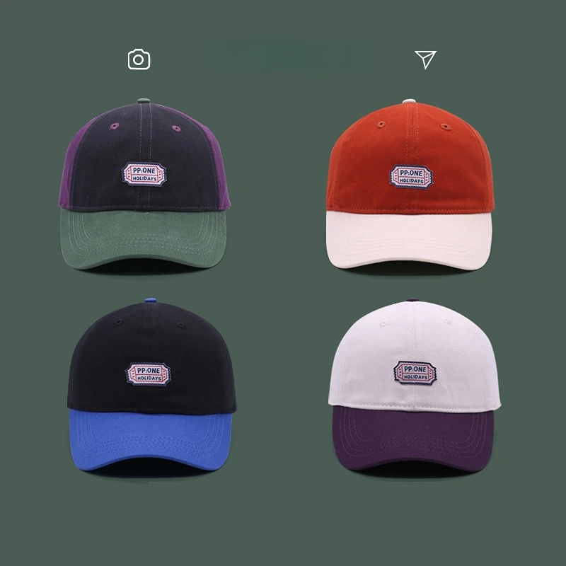 

Korean Stamps Label Baseball Cap Cute Letter Color Matching Curved Brim Student Hat Japanese Literary Sunscreen Women's Hats