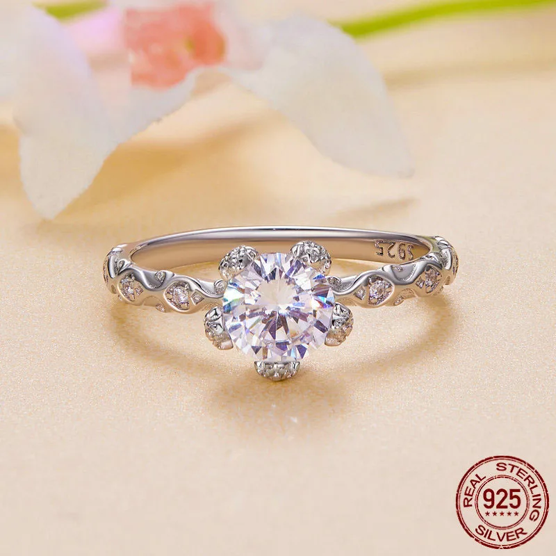 

Sterling Silver Jewelry Ring S925 Pattern Mosang Diamond Ring Female Niche Light Luxury Explosive Hand Accessories