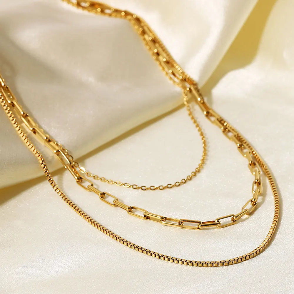 

Retro Plated 18k Real Gold Multi -Layer Chain Necklaces Exquisite Electric Plating Personalized Romantic Simple Classic Necklace