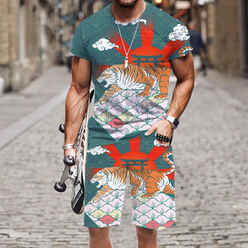 

Men's T-shirt Shorts Set Hip-hop Tiger Pattern Street Tracksuit Beach Funny Casual Luxury 3D Printed Fashion Hot O Neck 2022 New